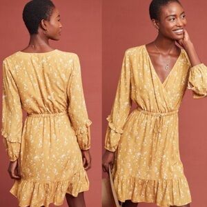 Dolan Yellow Floral Long Sleeve V-Neck Mini Dress Size Medium